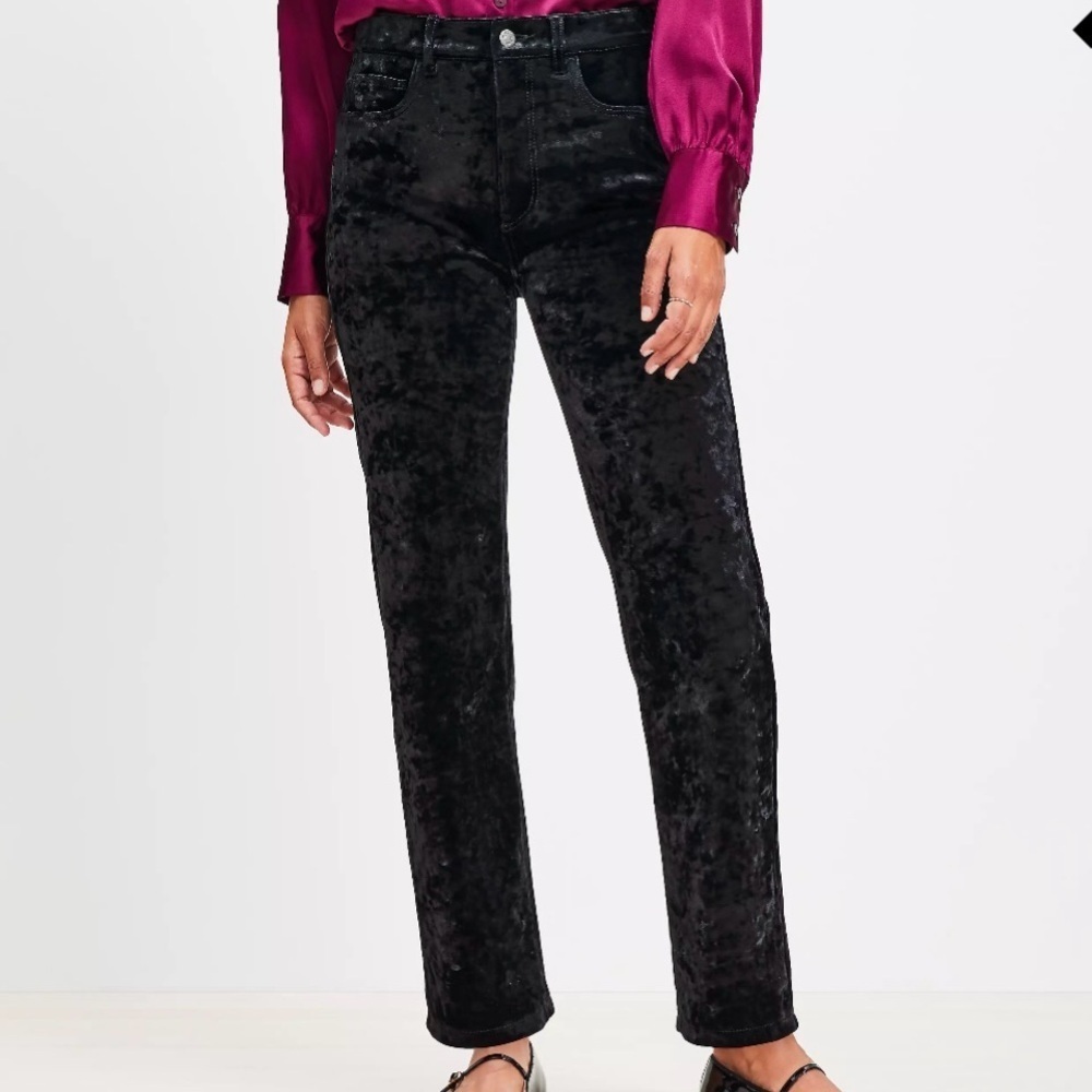 LOFT Five Pocket Straight Pants in Black Crushed Velvet SZ 14/32